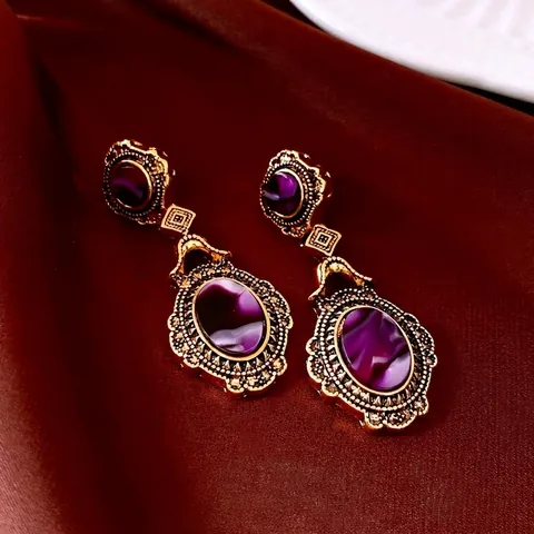 Orecchini Pendenti Ovali Stile Palazzo Vintage Da Donna Lega Viola Resina Con Perno In Argento Elegante