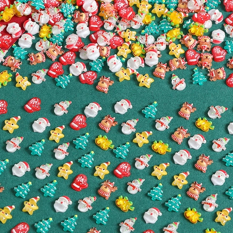 Mini Christmas Resin Nail Art Decorations Santa Claus Reindeer Tree Snowman Shapes DIY Crafts Accessories Festive Kawaii Patterns