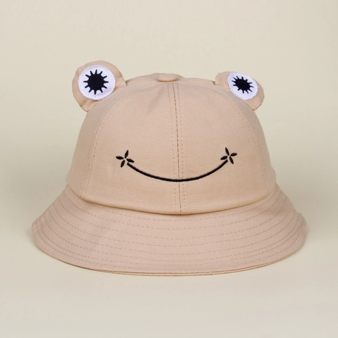 Frog Bucket Hat Cotton Canvas With 3D Eyes Smile Embroidery Sun Protection For Kids Adults Summer Travel Cute Sunshade