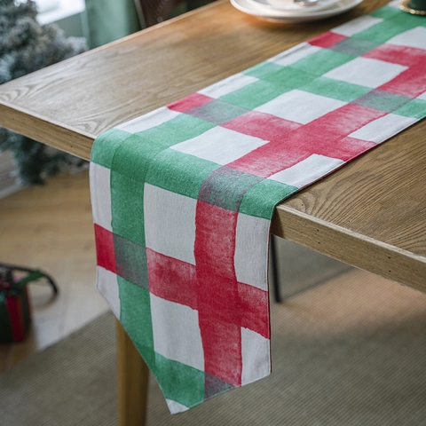 Runner da Tavolo in Cotone e Lino di Natale Doppio Strato Stampato Plaid Decorazione per Tavolo da Pranzo Cucina Tavolino Casa
