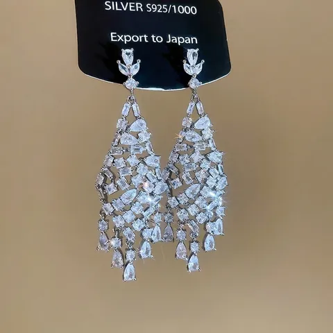 Zircon Water Drop Long Tassel Chandelier Earrings With 925 Sterling Silver Earring Post Elegant Luxury Wedding Jewelry