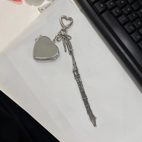 Portachiavi Pendente In Metallo Per Borsa Con Fiocco Cuore Stella Specchio Pieghevole E Custodia A Rete Per Rossetto Accessori