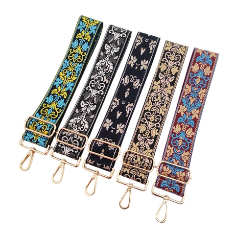 Wide Shoulder Strap Ethnic Floral Embroidery Polyester Cotton Adjustable Replacement Bag Crossbody Handbag Belt Bohemian Vintage For Women