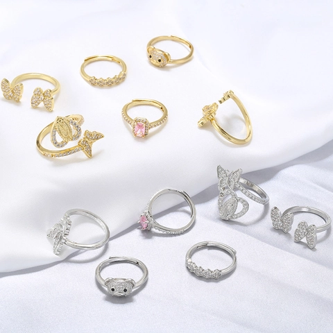 Fashion Adjustable Open Ring Copper Gold Plated Micro Pave Zircon Butterfly Bear Virgin Mary Heart Jewelry For Women