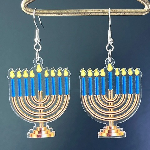 Orecchini Hanukkah Acrilico Ferro Menorah Dreidel Stella Di David Gnomo Gioielli Festival Donne