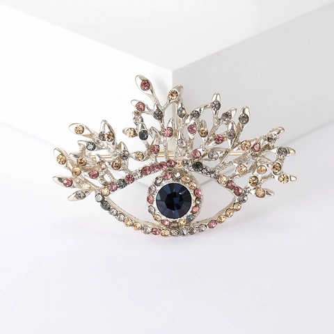 Vintage Evil Eye Alloy Brooch Pin With Colorful Rhinestone Inlaid Artistic Branch Design Fashion Jewelry For Women Suit Coat Accessory