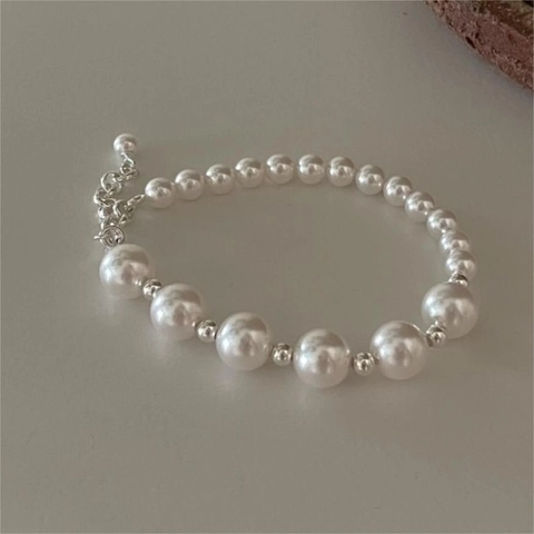 Freshwater Pearl Bracelet 925 Sterling Silver Minimalist Korean Style Adjustable Elegant Jewelry Women