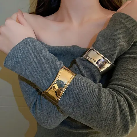 Bracelet Manchette En Métal À Plis Irréguliers Jonc Ouvert Réglable Large Bijoux Géométriques Minimalistes Pour Femmes