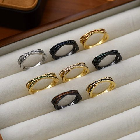 Anello in Rame con Zirconia Design a Incrocio Personalizzato Micro Intarsiato Alla Moda per Uomo Donna Gioielli Quotidiani