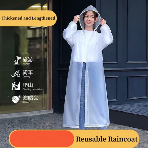 Impermeabile Riutilizzabile Con Cappuccio EVA Poncho Antipioggia Impermeabile Con Coulisse Polsini Elastici Per Adulti