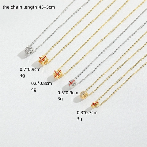Collana con Pendente a Cilindro in Rame e Zirconia Vintage Geometrica Catena a O Girocollo Minimalista Gioielli di Lusso da Donna