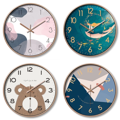 Modern Round Wall Clock Silent Quartz Movement Artistic Geometric Cartoon Animal Design For Living Room Home Decor