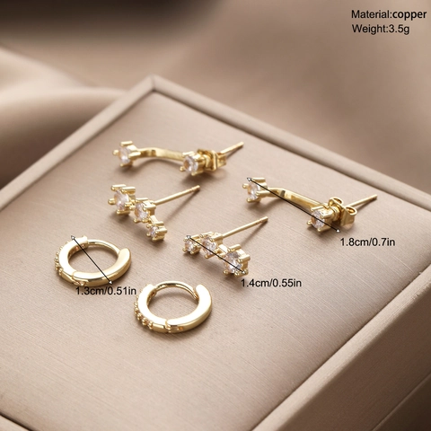 Geometric Stud And Hoop Earrings With Zircon Copper And Stainless Steel Earring Post Minimalist Luxury Jewelry For Women