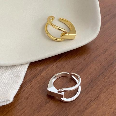 925 Sterling Silber Ring Geometrische Linie Asymmetrisch Minimalistisch Verstellbare Offene Größe Moderner Schmuck