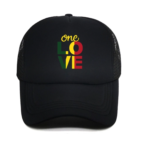 Cappello Trucker Stampato One Love Poliestere Traspirante Mesh Berretto Da Baseball Protezione Solare Stile Reggae Per Uomo Donna