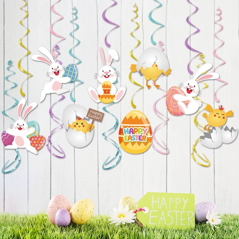 Decorazioni A Spirale Sospese Di Pasqua Coniglio Pulcino Uovo Cartone Carta PVC Spirale Ornamenti Decorazione Del Soffitto Party