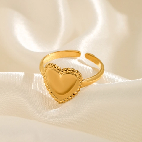 Anillo Abierto Corazón Acero Inoxidable Chapado En Oro Ajustable Borde Perlado Joyería Estilo INS Para Mujeres