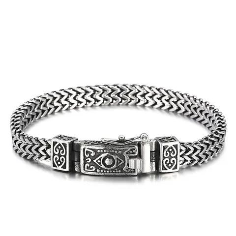 Herren Edelstahl Armband Retro Totenkopf All-seeing Eye Doppelreihig Gliederkette Gothic Punk Schmuck