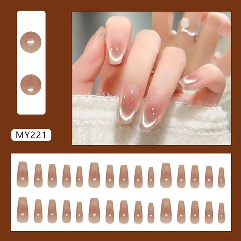 Katzenauge Press On Nägel Farbverlauf Blush Pink Schimmer Glänzend Lange Sargform Künstliche Nägel Für Frauen