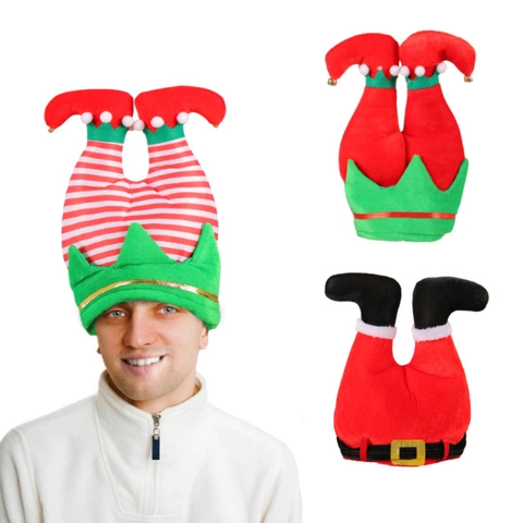 Cappello Creativo Gamba di Elfo di Natale Divertente Pantaloni di Babbo Natale Cappello a Righe Gambe di Elfo Cappello Decorativo Per Festa