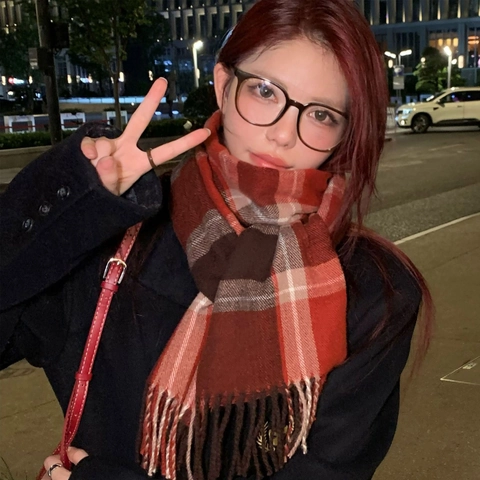 Karierter Schal Kaschmir-Imitat Polyester Karo Fransen Tassel Winter Weihnachten Warm Retro Weich Damen