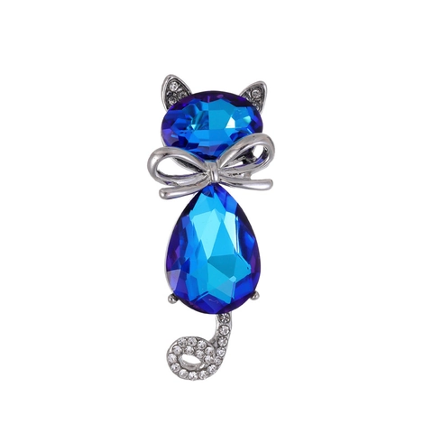Cute Cat Brooch Animal Shaped Crystal Rhinestone Alloy Bowtie Detail Lapel Pin For Women Girls Suits Dresses Fashion Accessory