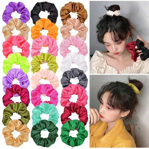 Satin Scrunchies Hair Ties Elastic Solid Color Smooth Hairbands Ponytail Holders For Women Girls Elegant Accessories