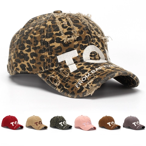 Cotton Baseball Cap Distressed Ripped 3D Letter Embroidery Streetwear Adjustable Sun Hat For Men Women