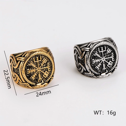 Anillo De Brújula Vikinga Acero Inoxidable Vegvisir Runa Nórdica Sello Retro Punk Joyería Para Hombres