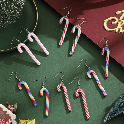 Weihnachten Legierung Zuckerstange Ohrstecker Mit Edelstahl Ohrstecker-Stift Festlich Gestreift Süßigkeit Strass Ohrringe Schmuck