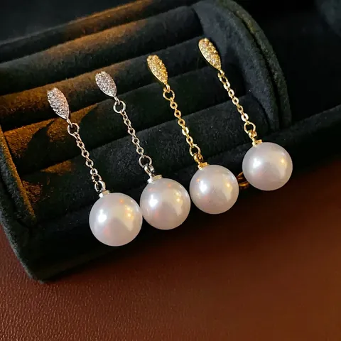 Orecchini Lunghi Con Künstliche Perle D Imitazione E Zirconi Rame E Perni In Argento Stile Retrò Francese Gioielli Per Donna