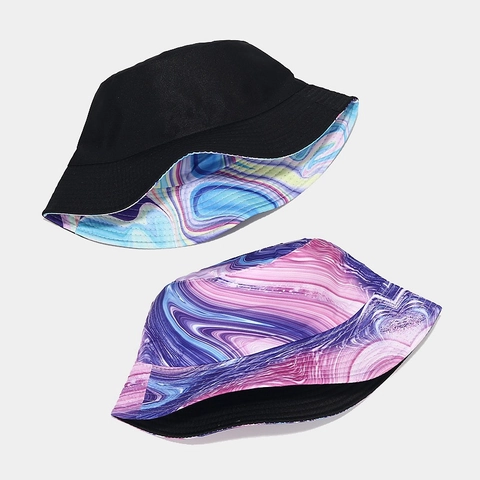 Wende-Anglerhut Polyester Marmorwirbel-Druck Sonnenschutz Faltbar Fischerhut Für Damen Outdoor Reisen Mode