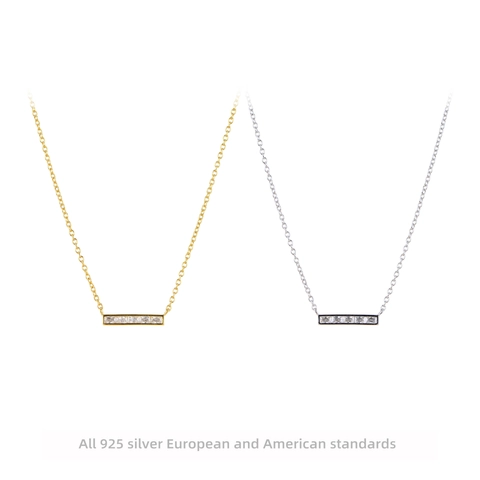 Collier Pendentif Barre Géométrique en Argent Sterling 925 pour Femmes Minimaliste Incrusté de Zircon Carré Bijoux de Chaîne de Clavicule