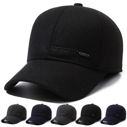 Herren Winter Baseballkappe Ohrenschutz Fleece Gefüttert Warm Winddicht Wollmischung Outdoor Schirmmütze Verstellbar