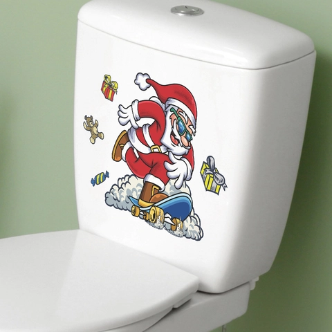 Weihnachts Weihnachtsmann Skateboard Toilettendeckel Aufkleber PVC Wasserdicht Badezimmer Wandtattoo Cartoon Deko
