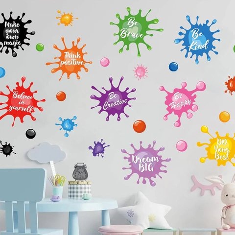 Kleurrijke Inktspat Wandstickers PVC Zelfklevend Inspirerende Citaten Decoratie Voor Kinderkamer Klaslokaal Speelkamer