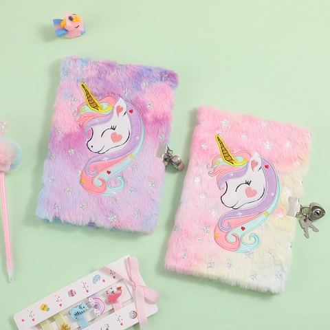 Diario Unicorno In Peluche Con Serratura E Chiave Quaderno In Pelliccia Sintetica Arcobaleno Regalo Per Ragazze