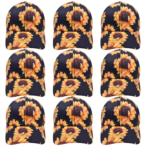 Sunflower Print Baseball Cap Cotton Ponytail Messy Bun Design Summer Sunshade Casual Fashion For Women