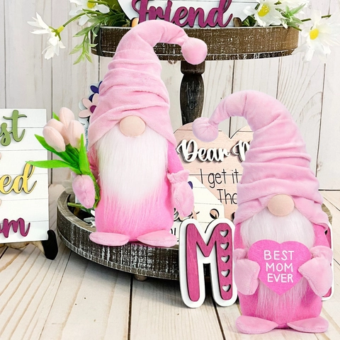 Gnomo Festa Della Mamma Ornamenti In Peluche Rosa Bambola Senza Volto Tessuto Decorazione Scrivania Regalo Per Mamma Con Tulipano E Cuore