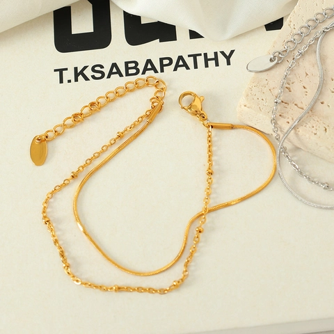 Bracciale A Strati In Acciaio Inossidabile Catena A Serpente Design Con Perline Gioielli Minimalisti Per Donna