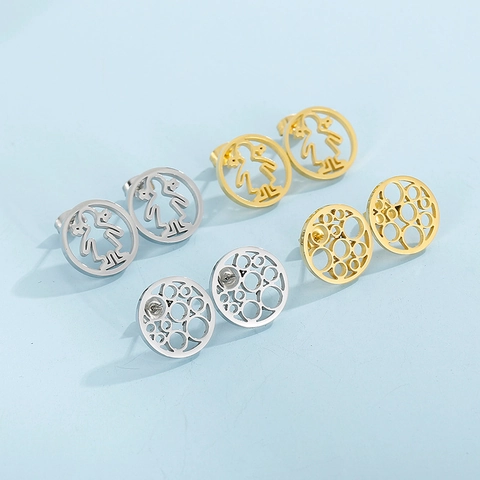 Pendientes De Botón Geométricos Huecos Acero Inoxidable Niña Libélula Burbuja Joyas Minimalistas Para Mujeres