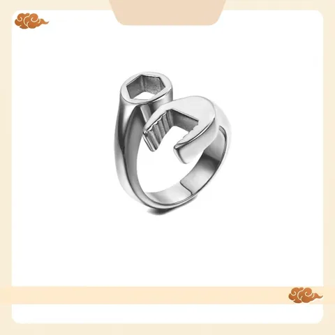 Wrench Ring For Men Stainless Steel Industrial Punk Biker Jewelry Creative Tool Shape Nut Finger Ring Novelty