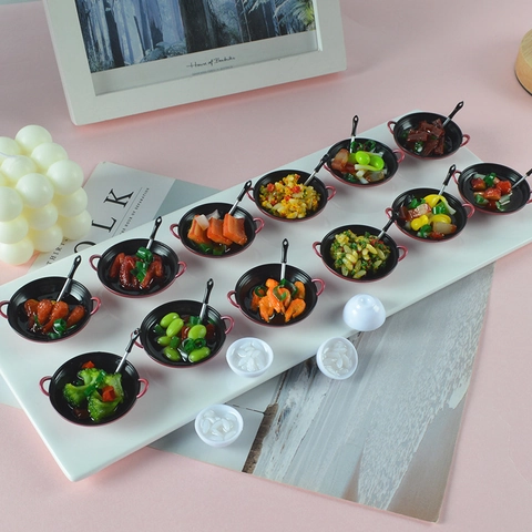 Modèle Nourriture Miniature Sauté PVC ABS Plastique Mini Wok Pelle Accessoire Maison Poupée Cuisine Enfant Jouet Imitation Simulation