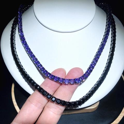 Tennis Kette Halskette Kupfer Mit Schwarz Violett Zirkonia Rundschliff Hip Hop Street Style Herren