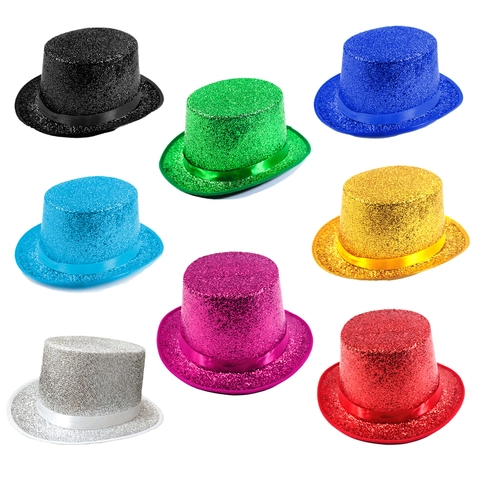 Cilindro da Mago Lucido con Paillettes e Nastro di Raso Cappello Lincoln Alto per Performance Teatrale di Halloween Costume Party Jazz