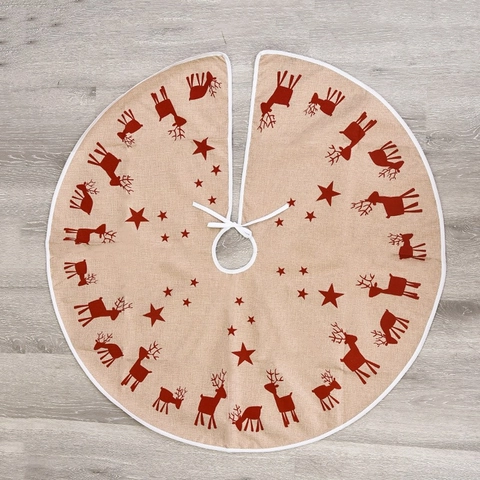 Gonna per Albero di Natale in Lino Con Motivo a Renna e Stella Decorazione Rotonda per Base dell'Albero di Natale Casa Festa