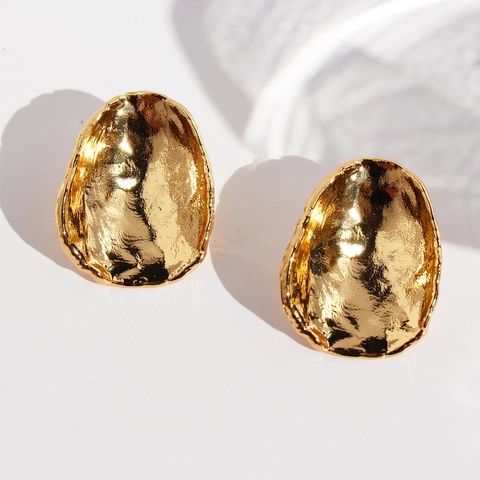 Pendientes De Latón Con Textura Martillada Con Poste De Plata De Ley 925 Joyería Abstracta Irregular Para Mujer