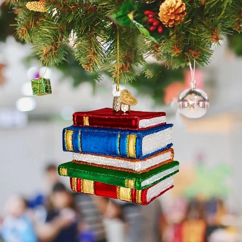 Kerst Boekenstapel Ornament Acryl Glitter Kerstboom Hangende Decoratie Auto Spiegel Accessoire Feestelijk Decor