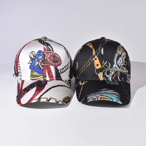 Baroque Chain Print Baseball Cap Luxury Satin Luster Retro European Palace Style Outdoor Sun Hat For Men Women Adjustable