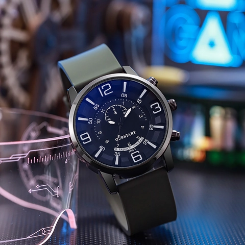 Orologio Al Quarzo Da Uomo Con Cinturino In Silicone Cassa In Lega Di Zinco Lancette Luminose Vetro Minerale Quadrante Grande